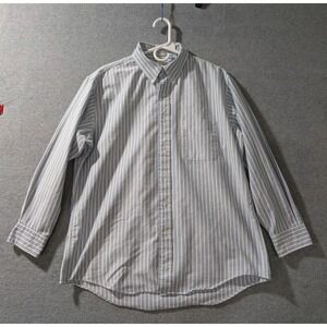 Vintage LL Bean Shirt Mens 16.5 Blue Stripe Single Needle USA Oxford